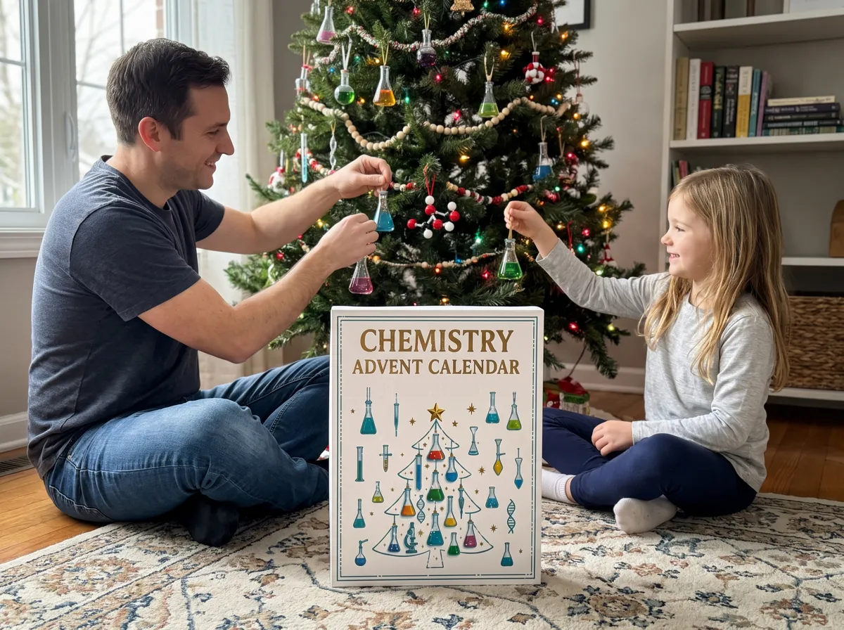Family decorating the tree with Labmas ornaments